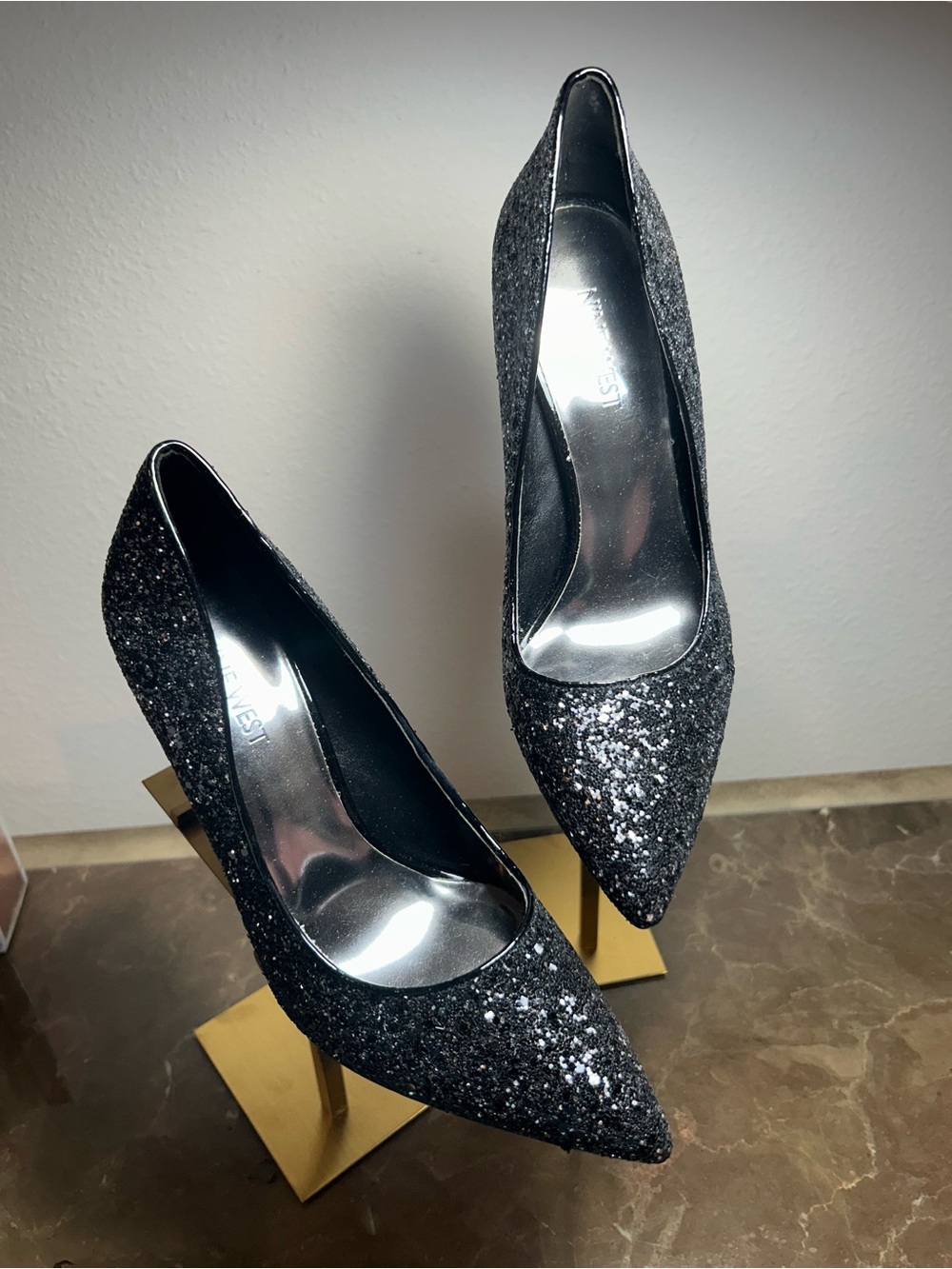 Nine West Black Glitter Pointed-Toe Pumps